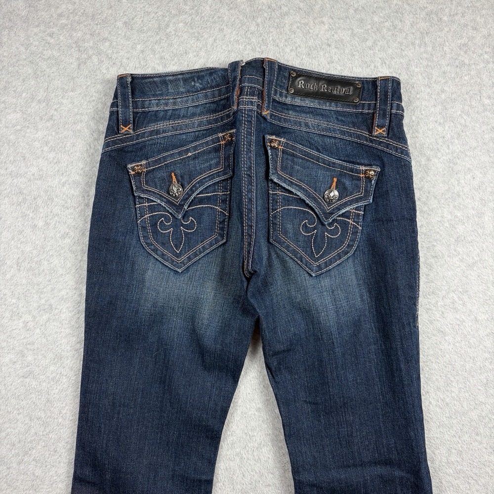 Rock Revival Jeans Womens 30 Blue Low Rise Gwen Boot Dark Wash Stretchy Western - Picture 4 of 11